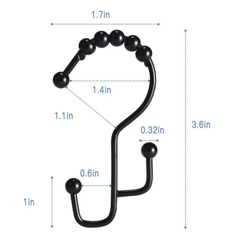 SUTINE Shower Curtain Rings  SUTINE Shower Curtain Hooks  Stainless Steel Black Shower Curtain Hooks Rust Proof  Easy Sliding Double Shower Hooks for Shower Curtains  Curtain & Liners  12pcs-Black - Image 5